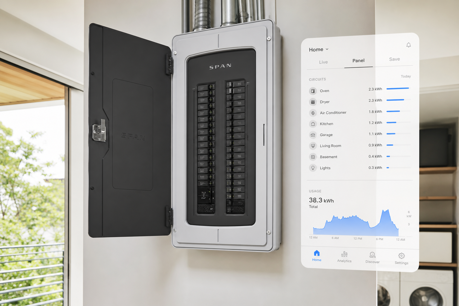 SPAN smart panel with circuit-level energy monitoring app interface
